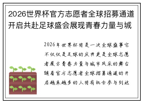 2026世界杯官方志愿者全球招募通道开启共赴足球盛会展现青春力量与城市风采